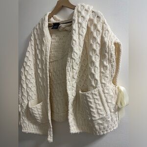 ARAN Woolens Mill Pancho Cable Knit Sweater